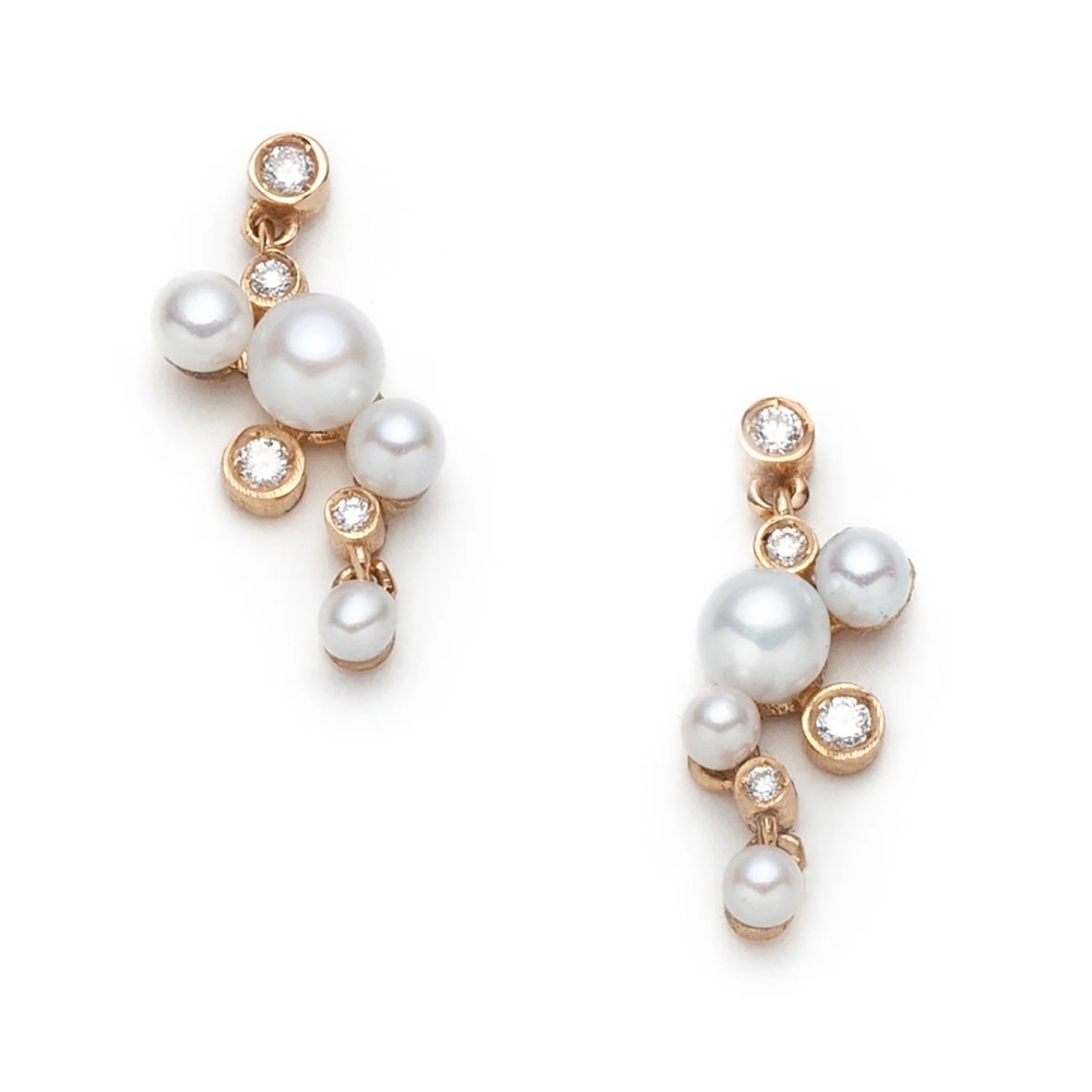 NWT Sofia Zakia supreme shimmer earrings pair bezel diamond and pearl stud